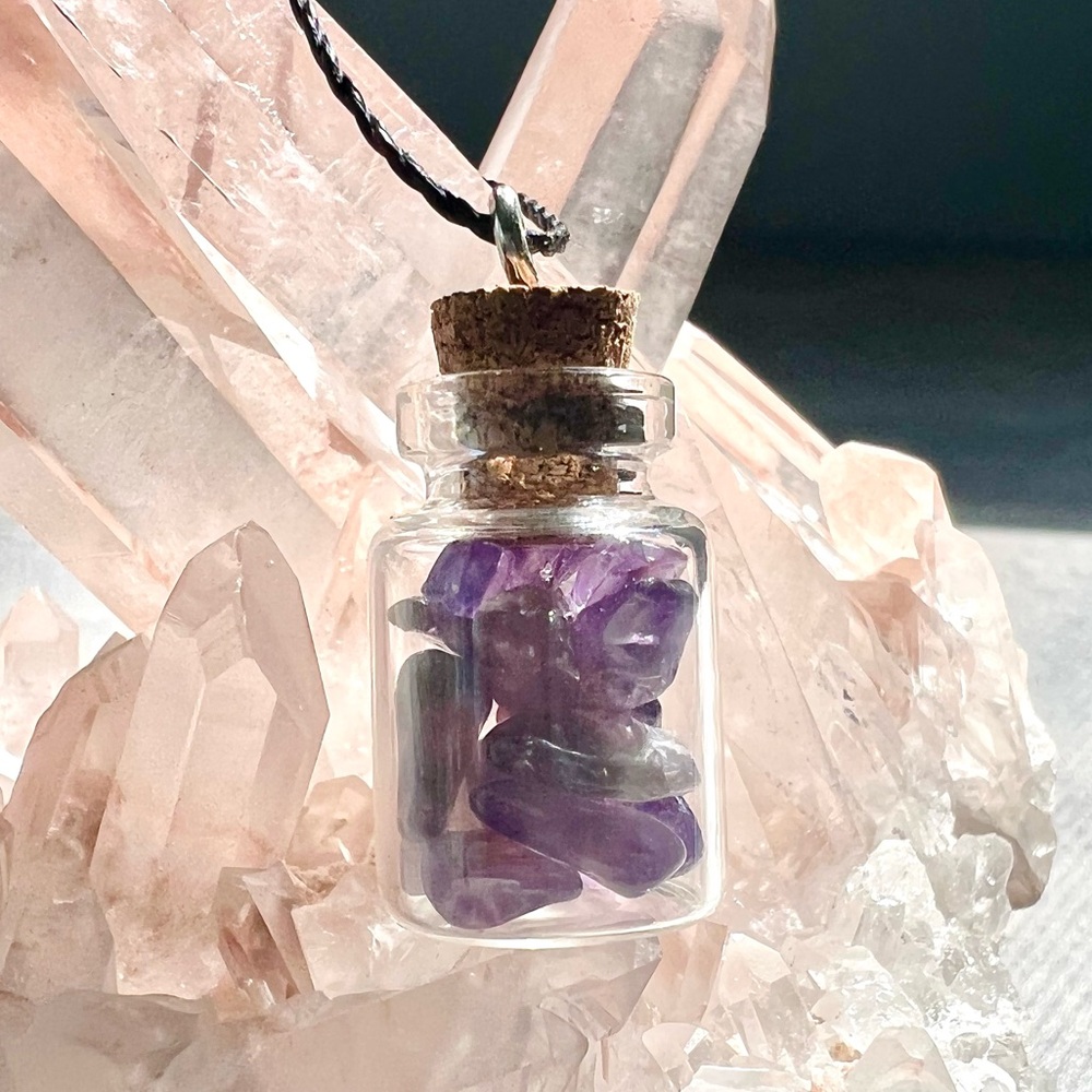 Amethyst Crystal Specimen Bottle Necklace